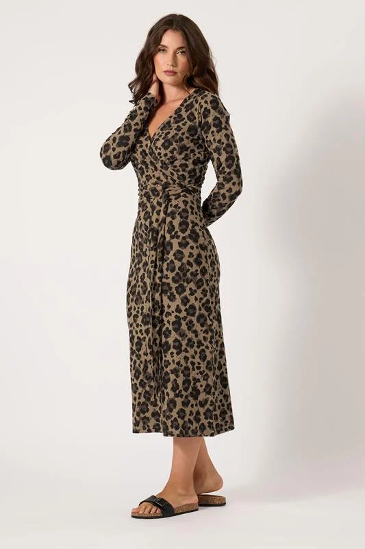 LTS LTS Tall Brown Leopard Print Wrap Dress