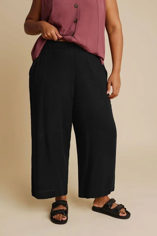 Yours YOURS Curve Black Linen Cropped Wide Leg Trousers