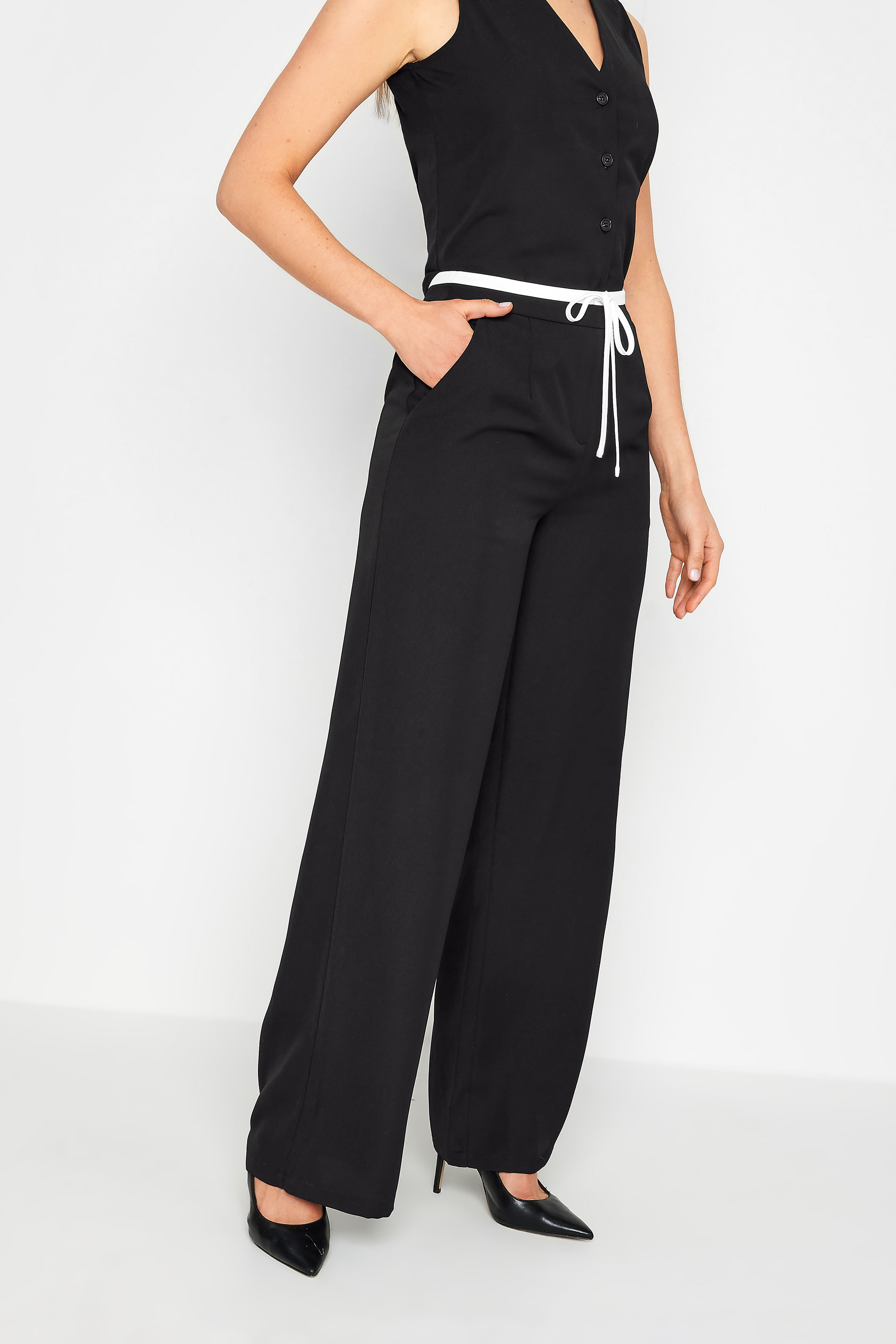 LTS LTS Tall Black Contrast Waistband Wide Leg Trousers
