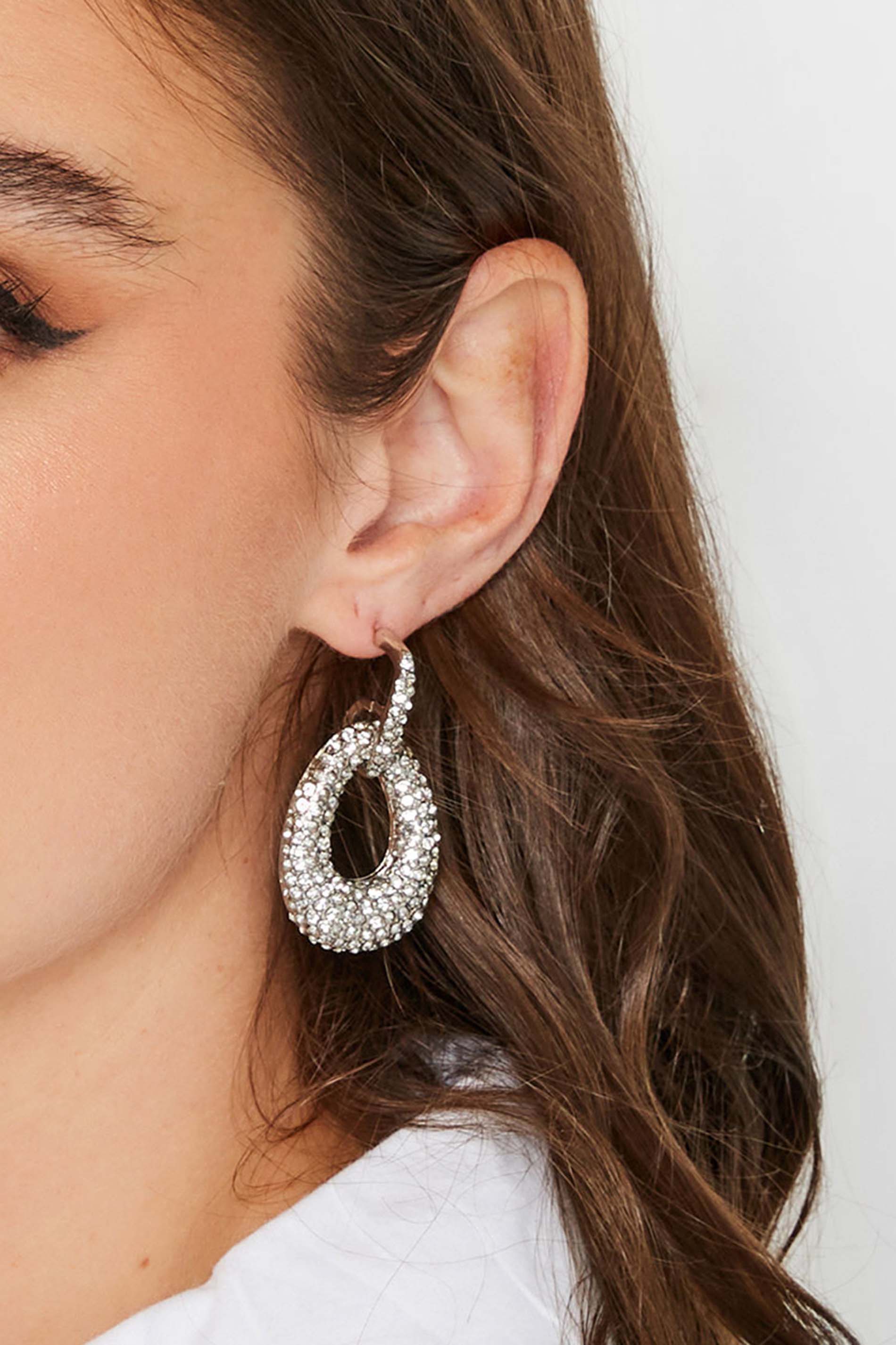 Yours Silver Diamante Oval Drop Earrings