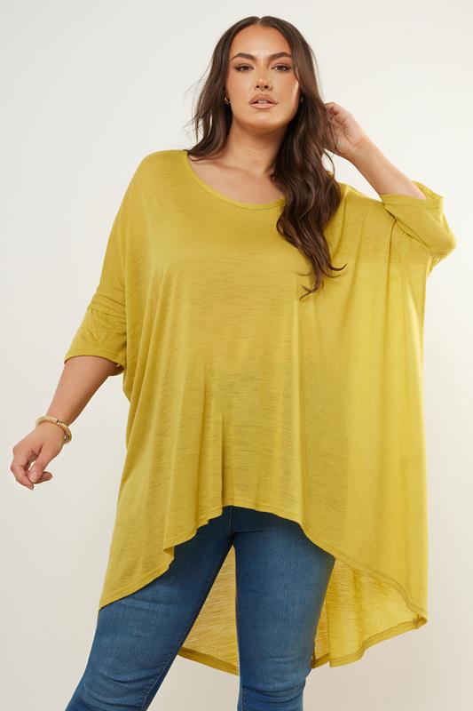 Yours YOURS Curve Yellow Dipped Hem Top