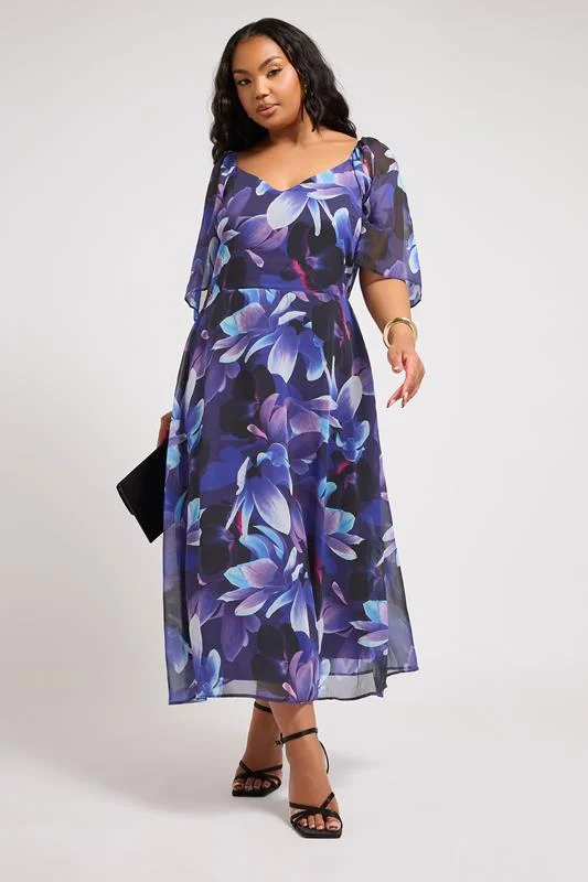 Yours London YOURS LONDON Curve Navy Blue Floral Print V-Neck Maxi Dress