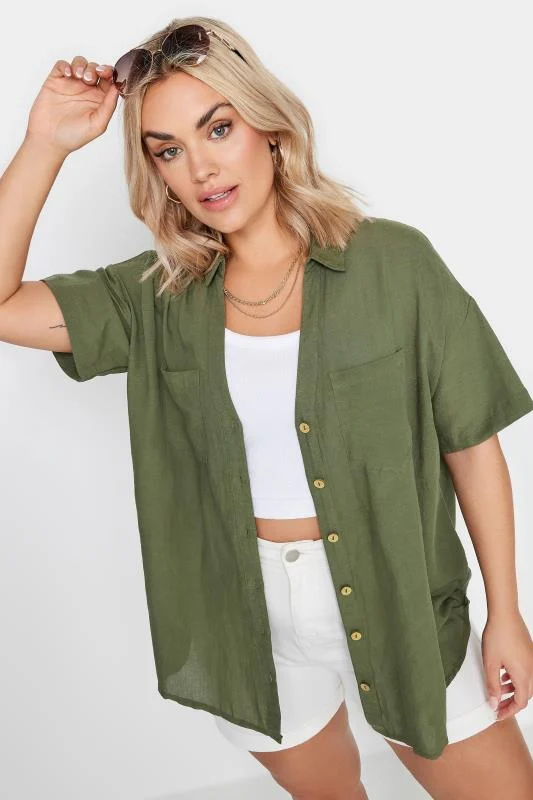Yours YOURS Curve Khaki Green Linen Shirt