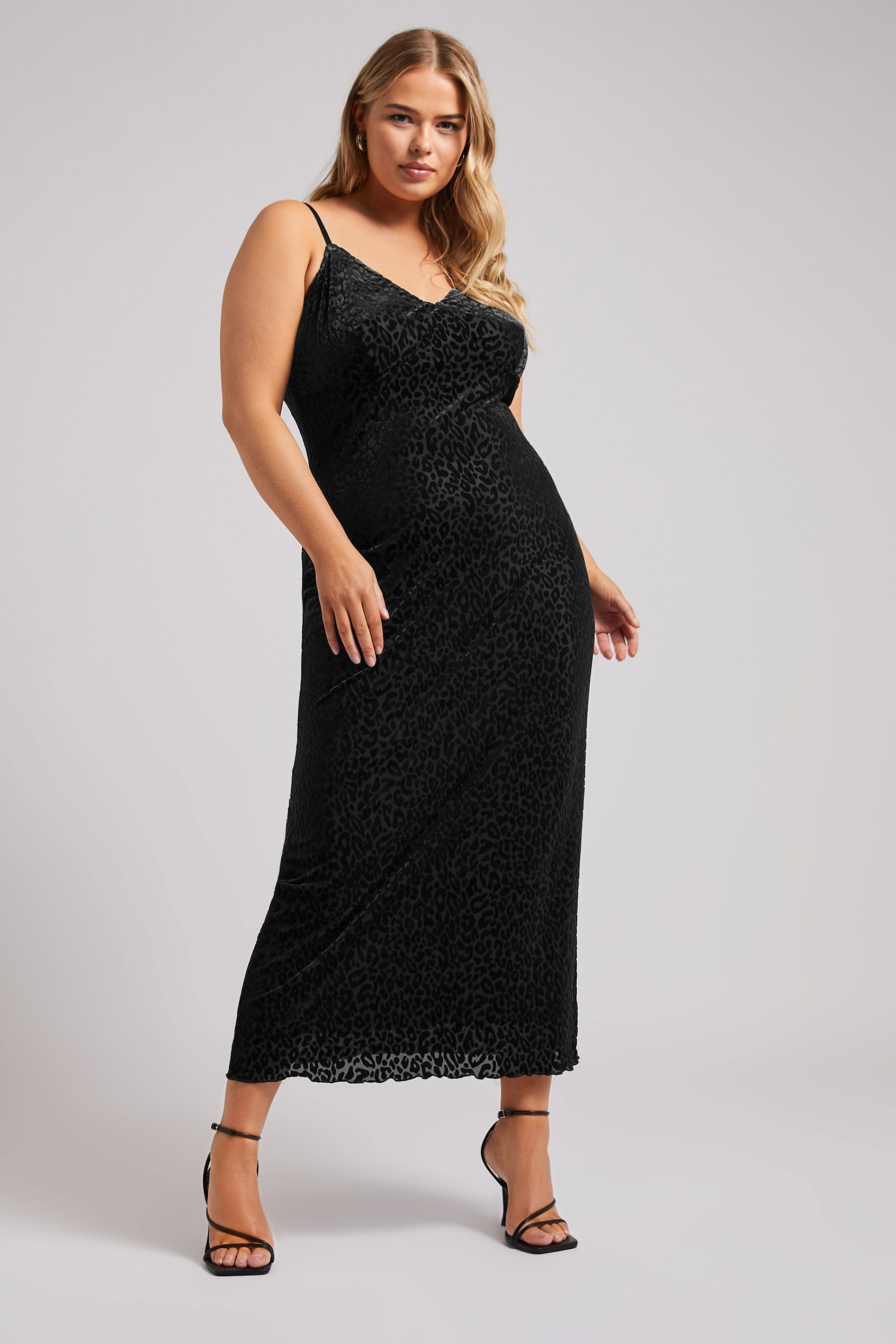 Yours London YOURS LONDON Curve Black Animal Velour Midaxi Slip Dress