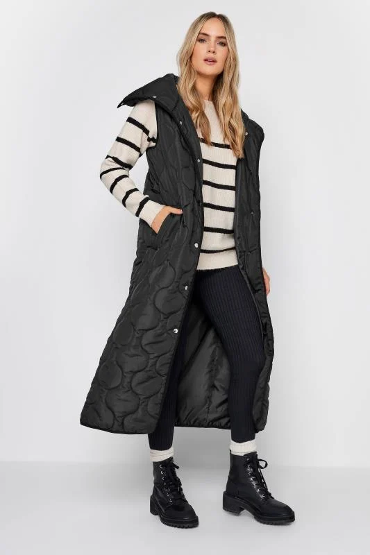 LTS LTS Tall Black Funnel Neck Quilted Longline Gilet
