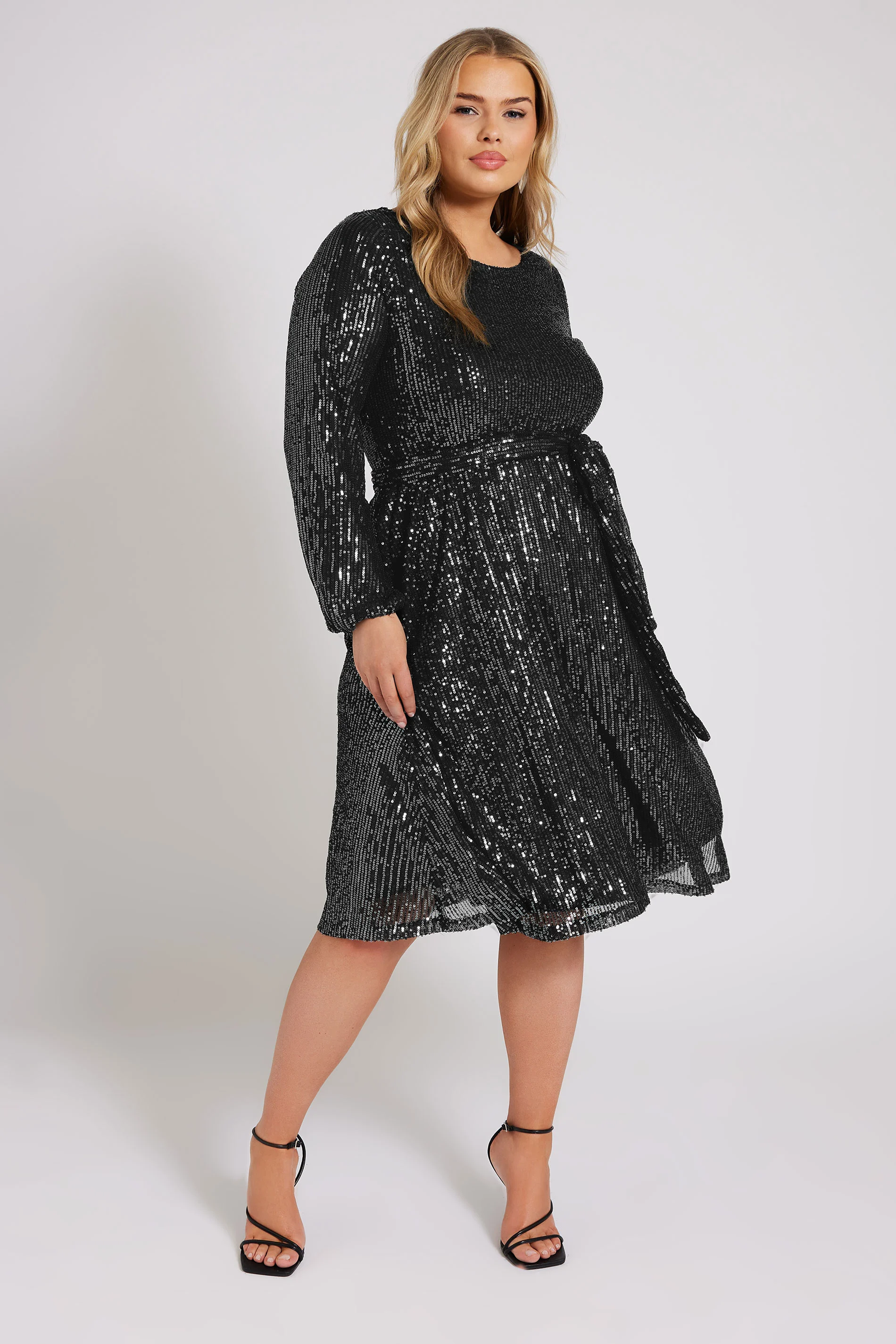 Yours London YOURS LONDON Curve Black Sequin Skater Midi Dress
