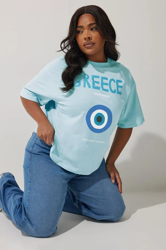 Limited Collection LIMITED COLLECTION Curve Blue 'Greece' Graphic Boxy T-Shirt