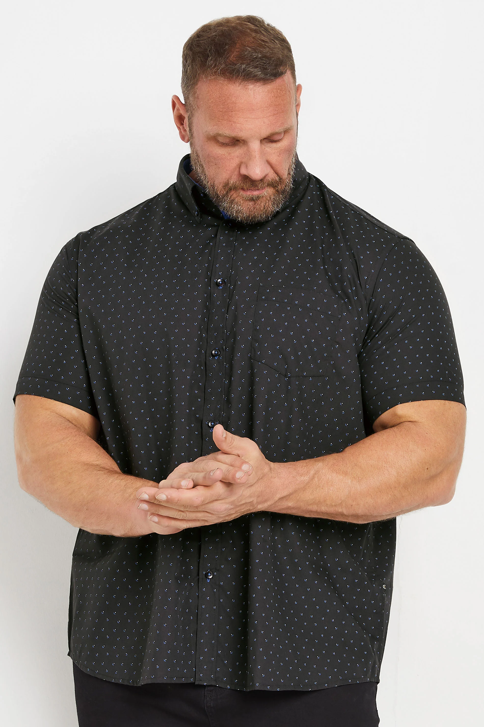 Kam KAM Big & Tall Blue & Black Dobby Print Short Sleeve Shirt