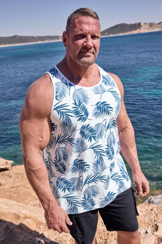 BadRhino BadRhino Big & Tall White Leaf Print Vest Top