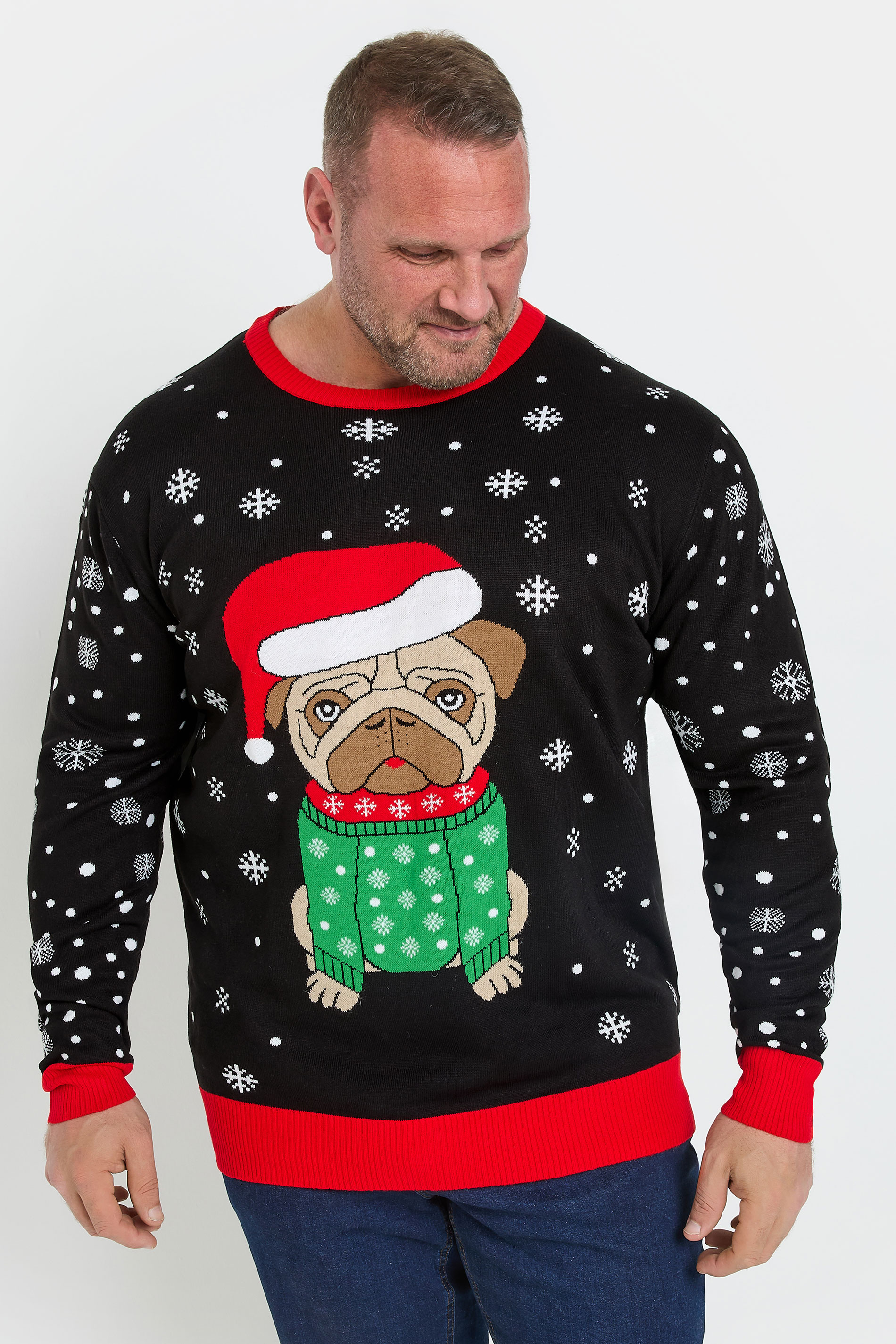 Kam KAM Big & Tall Black Bulldog Santa Christmas Jumper