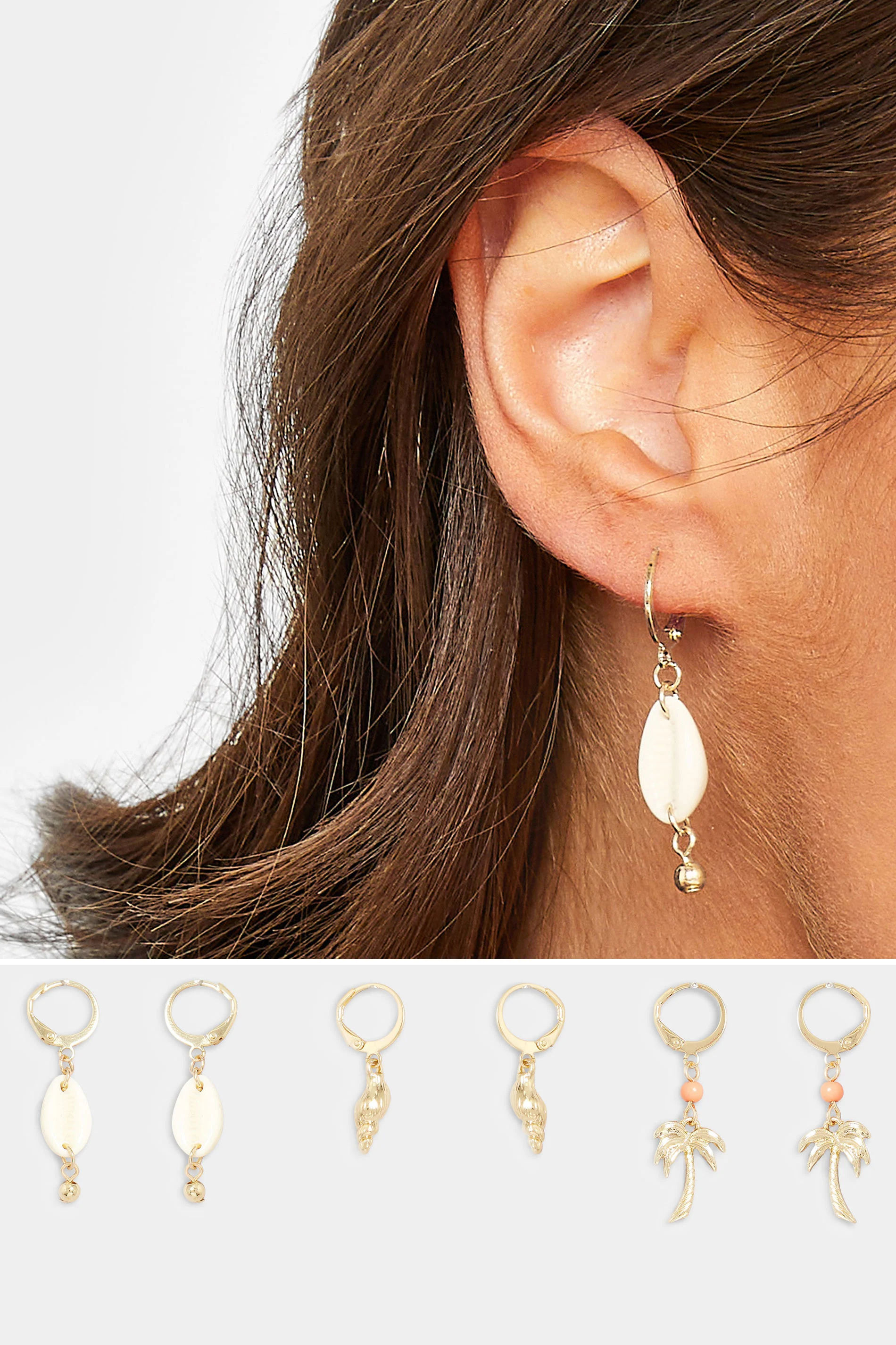 Yours 3 PACK Gold Shell Palm Earrings Set