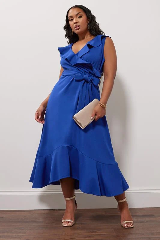 Yours London YOURS LONDON Curve Cobalt Blue Ruffle Wrap Dress