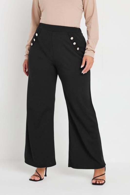 Yours YOURS Curve Black Button Front Scuba Trousers