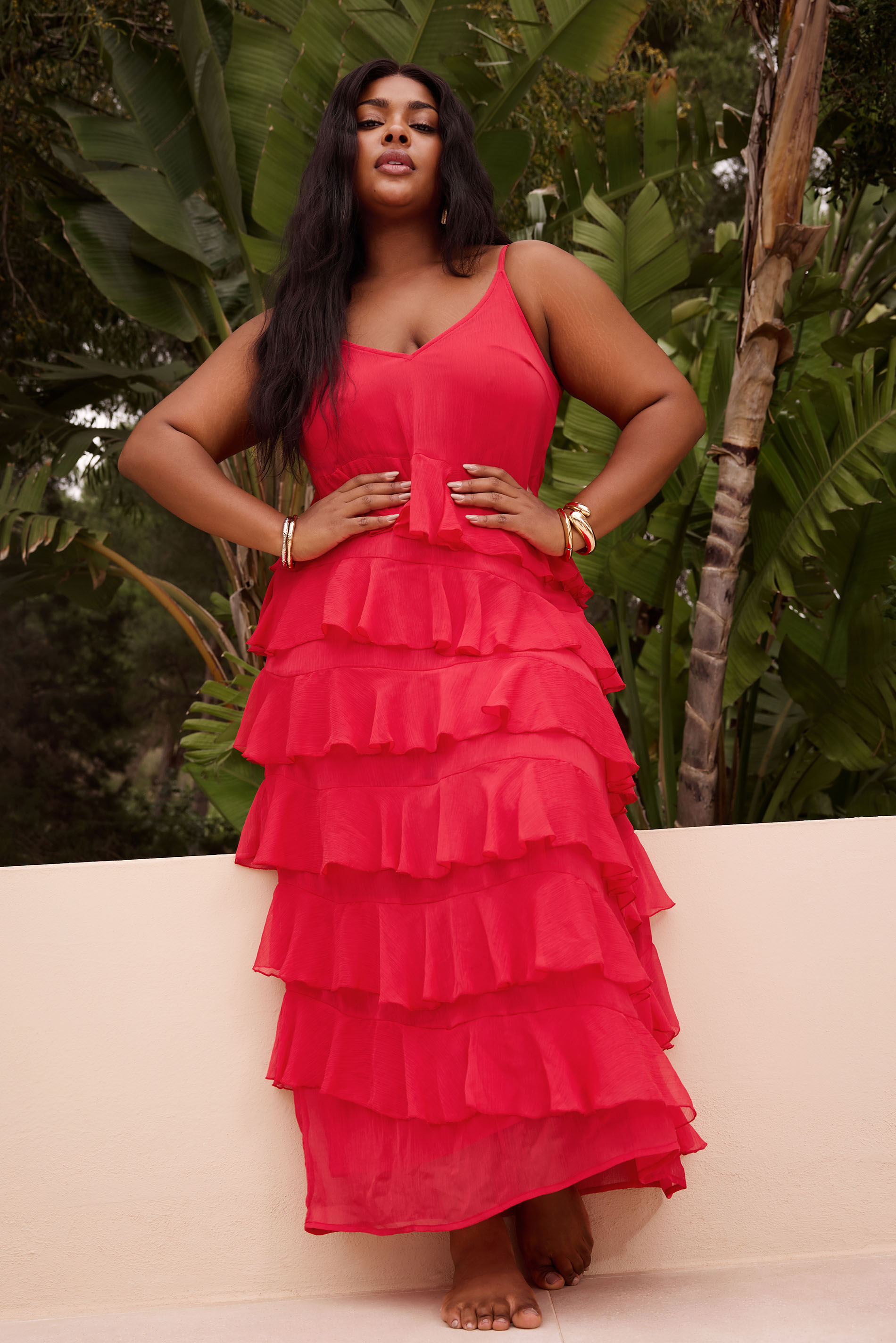 Yours YOURS Curve Red Frill Maxi Dress