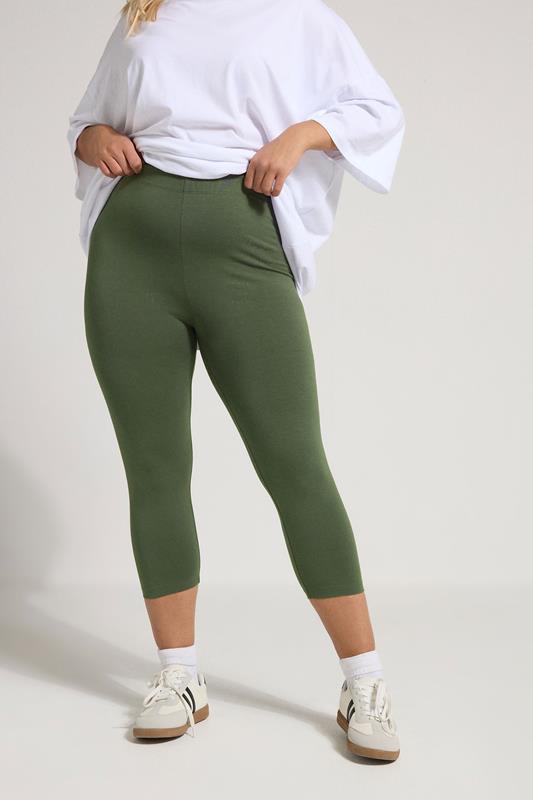 Yours YOURS Curve Khaki Green Cropped Leggings