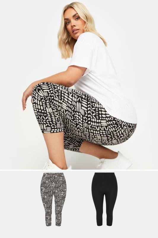 Yours YOURS 2 PACK Curve Black Abstract Print Cropped Leggings