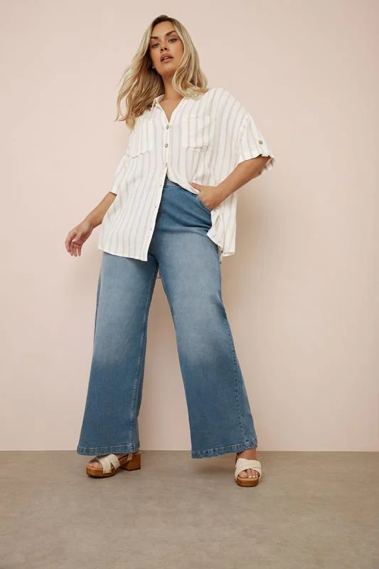 Yours YOURS Curve Cream Short Sleeve Linen Stripe Shirt