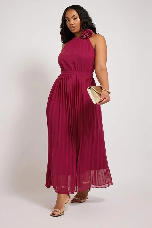 Yours London YOURS LONDON Curve Red Corsage Detail Pleated Maxi Dress
