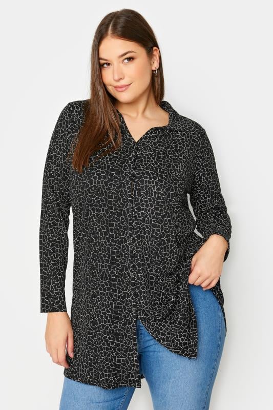 Yours YOURS Curve Black & White Abstract Print Button Shirt
