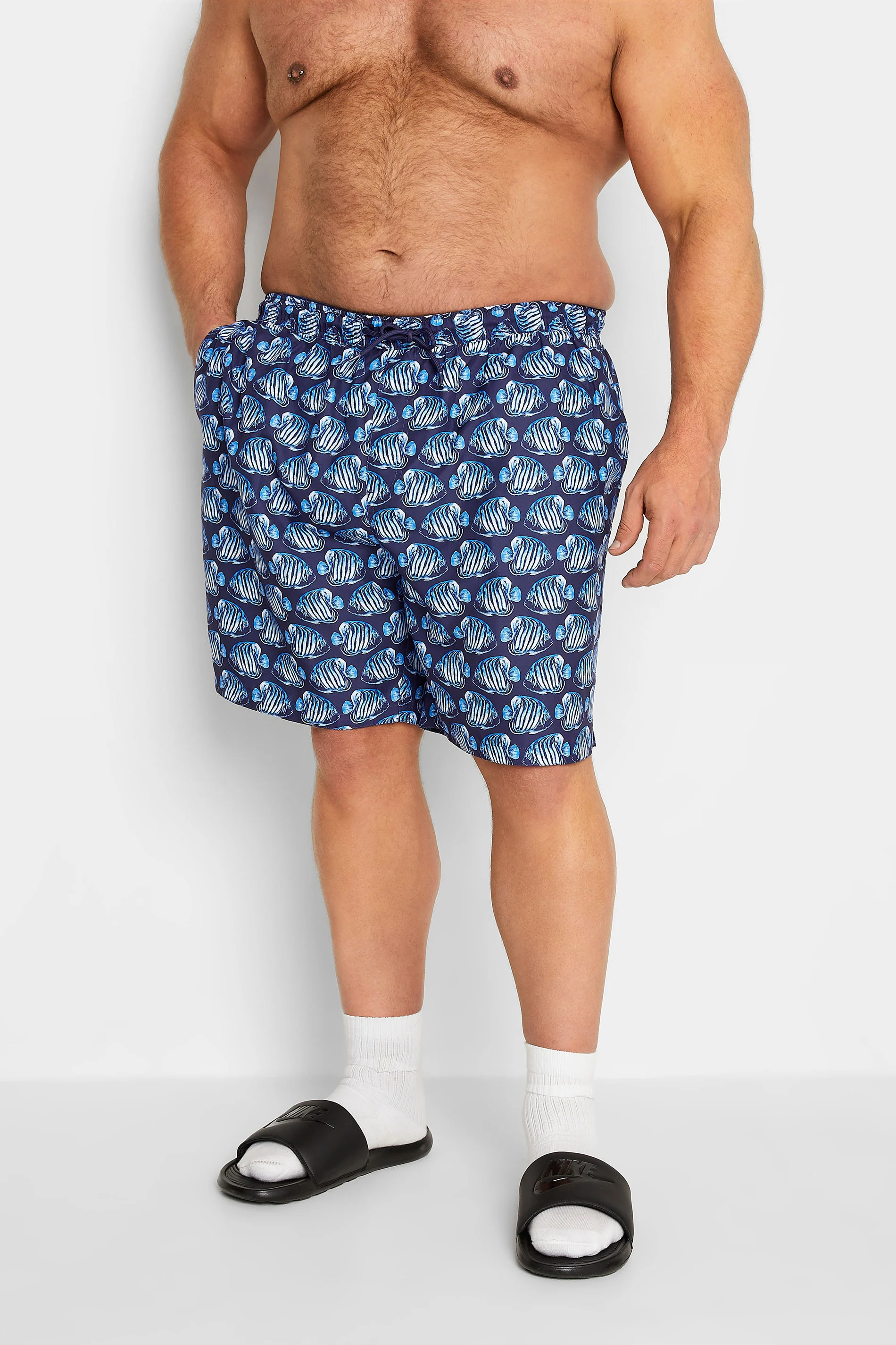 BadRhino BadRhino Big & Tall Navy Blue Fish Print Swim Shorts