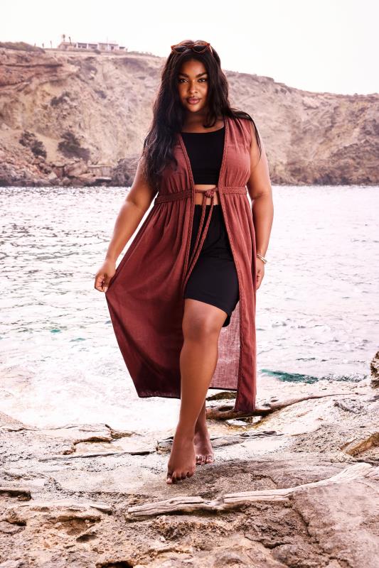 Yours YOURS Curve Orange Crinkle Linen Kimono