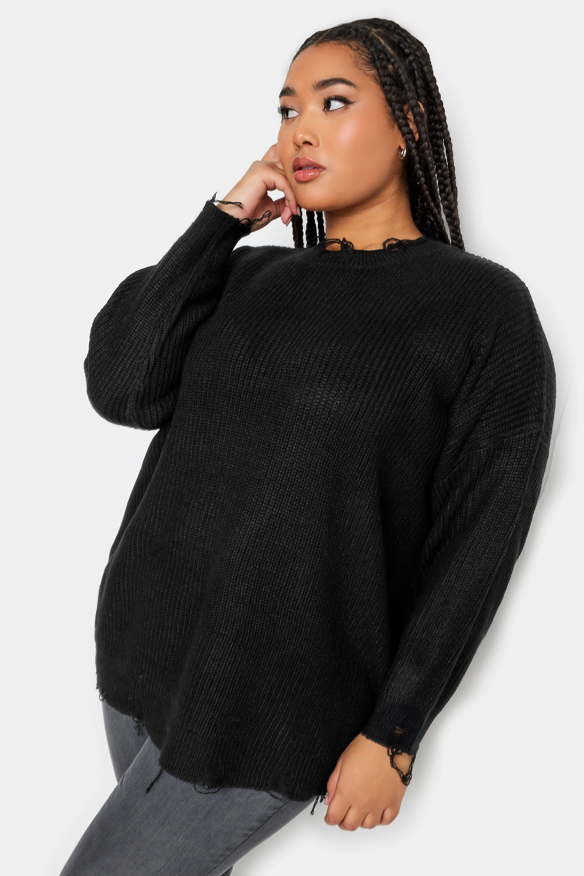 Yours YOURS Curve Black Distressed Knitted Jumper