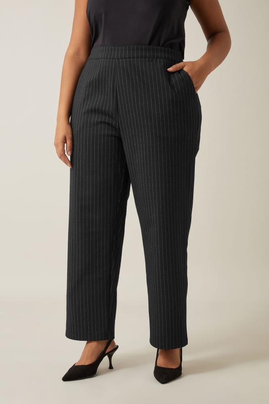 Evans EVANS Curve Black Pinstripe Wide Leg Trousers