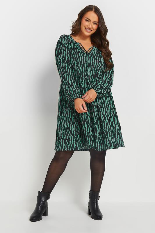 Yours YOURS Curve Green Zebra Textured Mini Dress