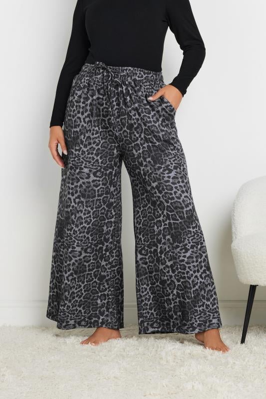 Yours YOURS Curve Grey Leopard Print Wide Leg Lounge Trousers