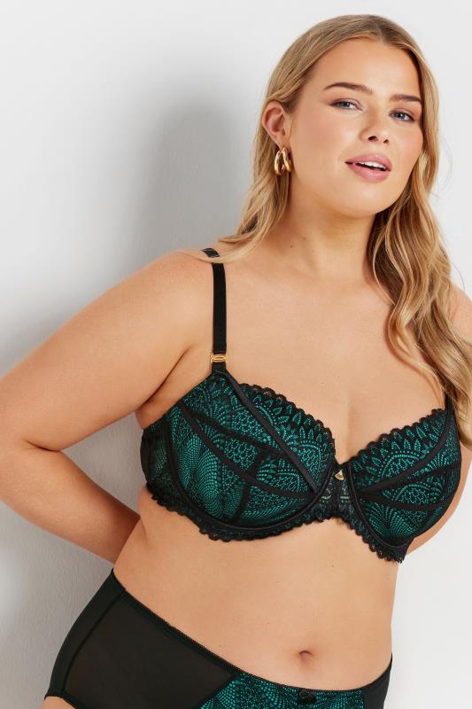 Yours YOURS Curve Green Lace Full Briefs