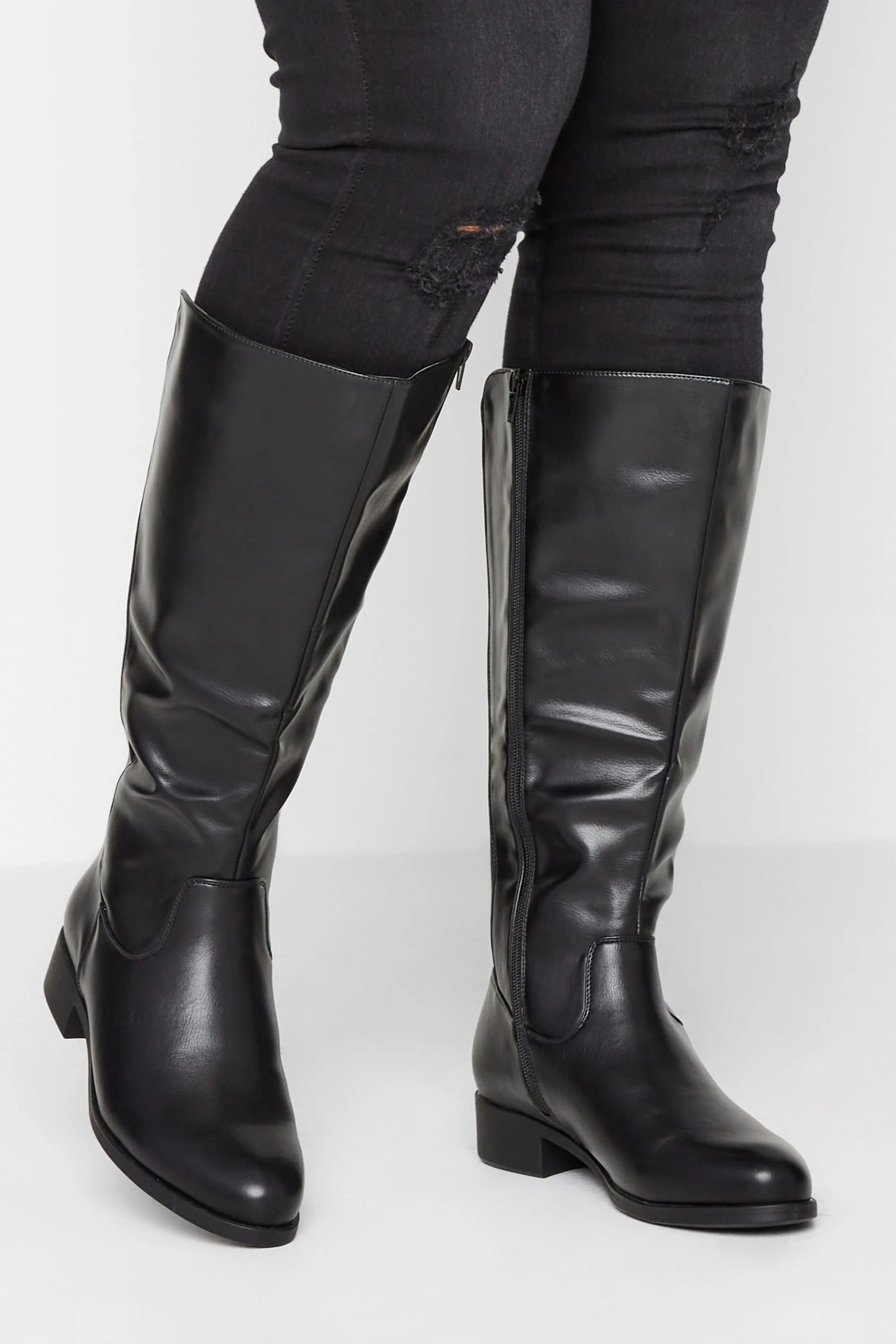 Yours Black Stretch Knee High Boots In Wide E Fit & Extra Wide EEE Fit