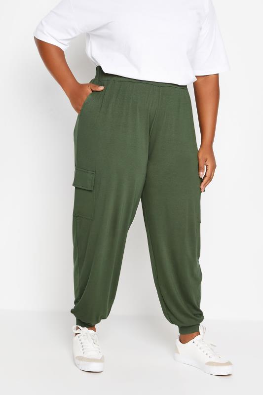 Yours YOURS Curve Khaki Green Cargo Pocket Harem Joggers