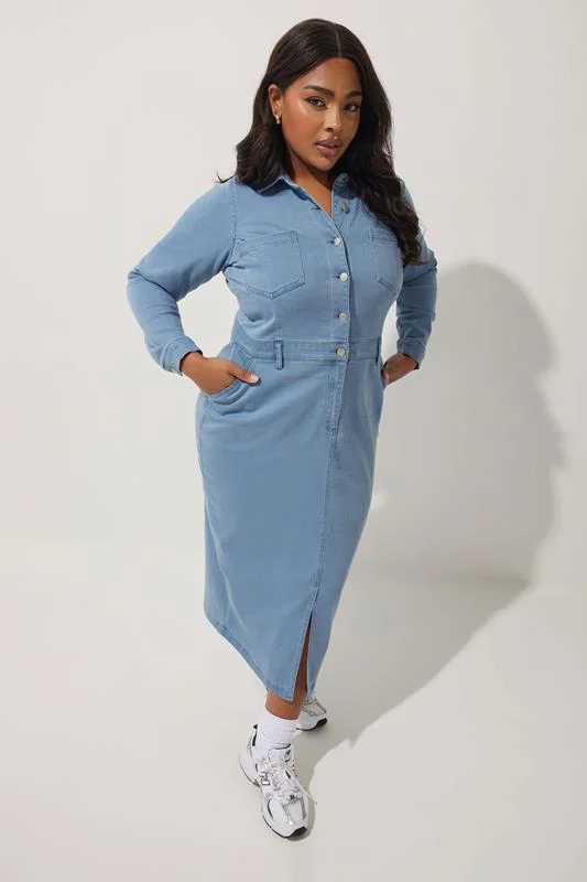 Limited Collection LIMITED COLLECTION Curve Mid Blue Denim Midi Shirt Dress