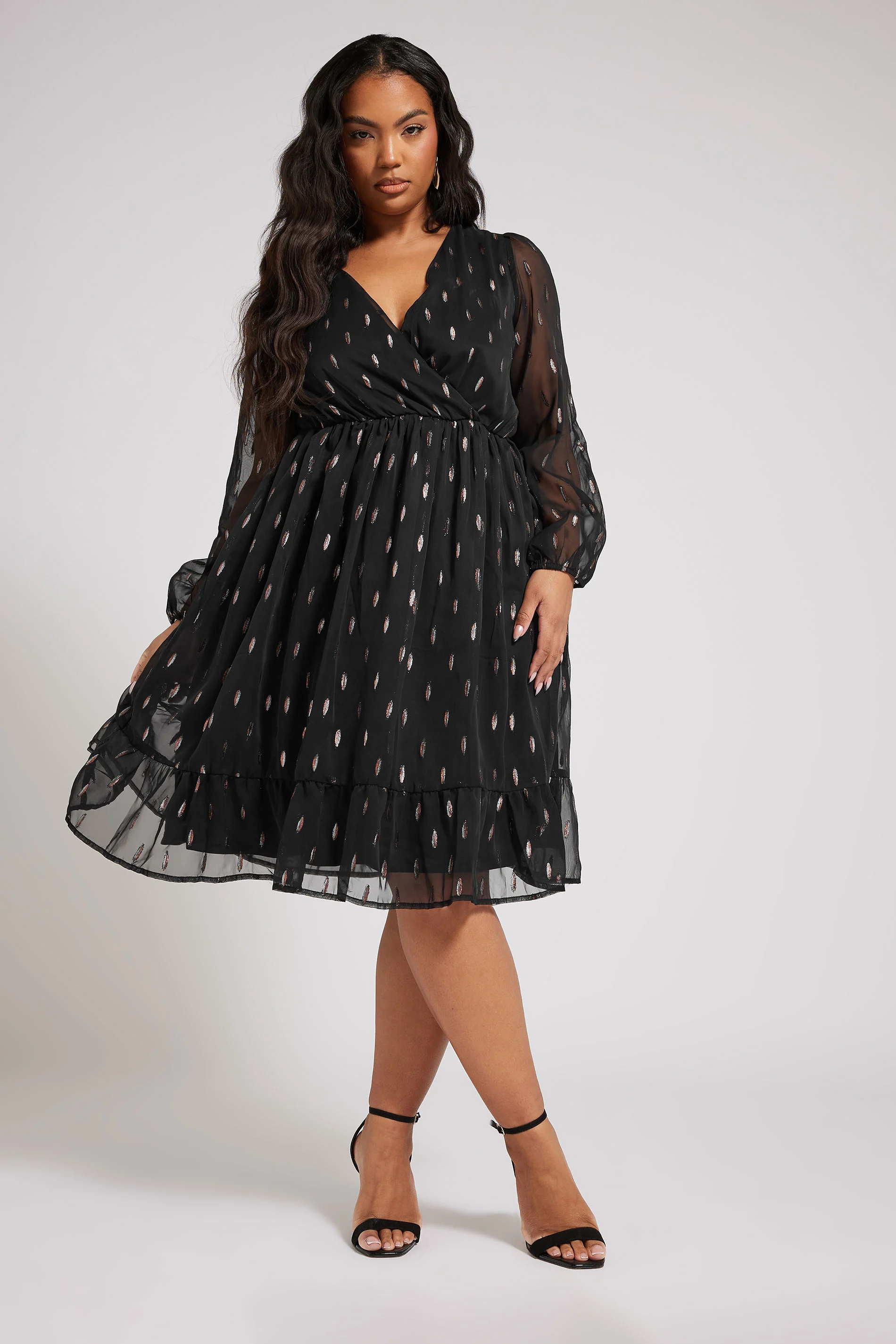 Yours London YOURS LONDON Curve Black Metallic Dobby Mini Dress
