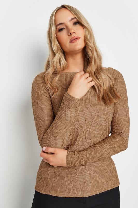 LTS LTS Tall Camel Brown Textured Slash Neck Top