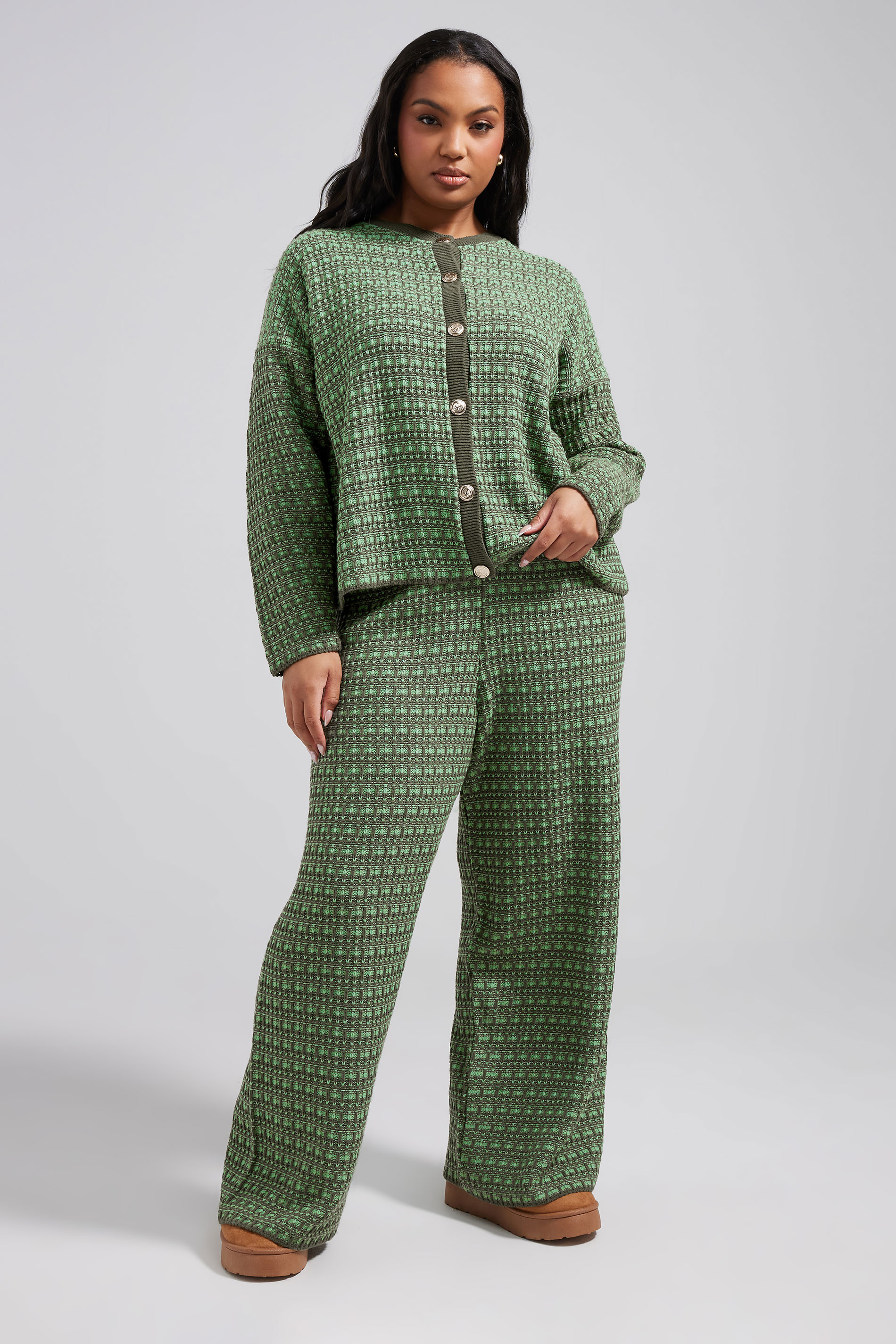 Limited Collection LIMITED COLLECTION Curve Green Boucle Wide Leg Trousers