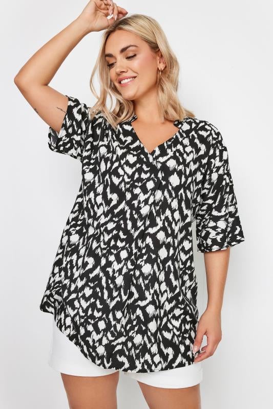 Yours YOURS Curve Black Aztec Print Pleat Front Blouse
