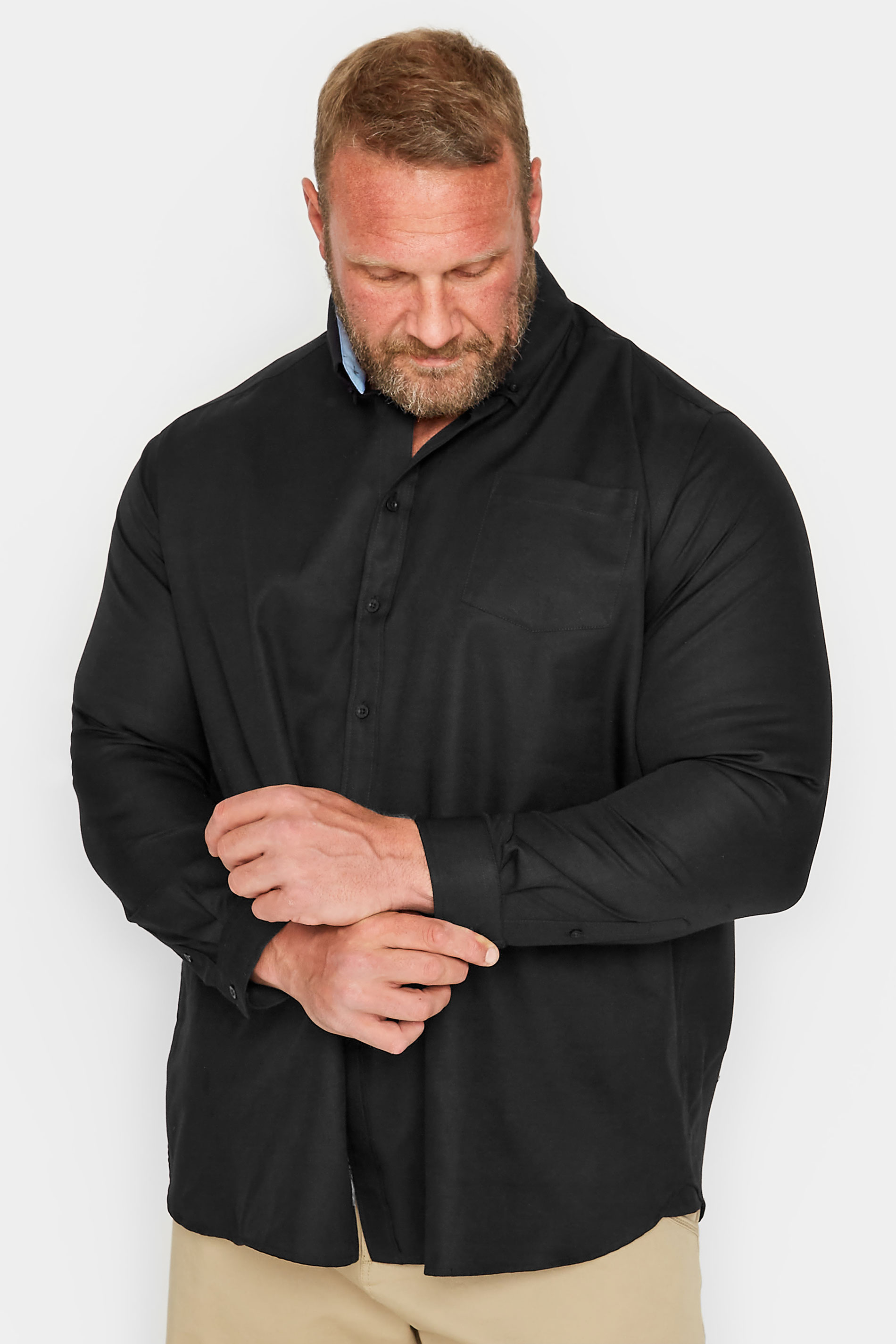 D555 D555 Big & Tall Black Long Sleeve Oxford Shirt