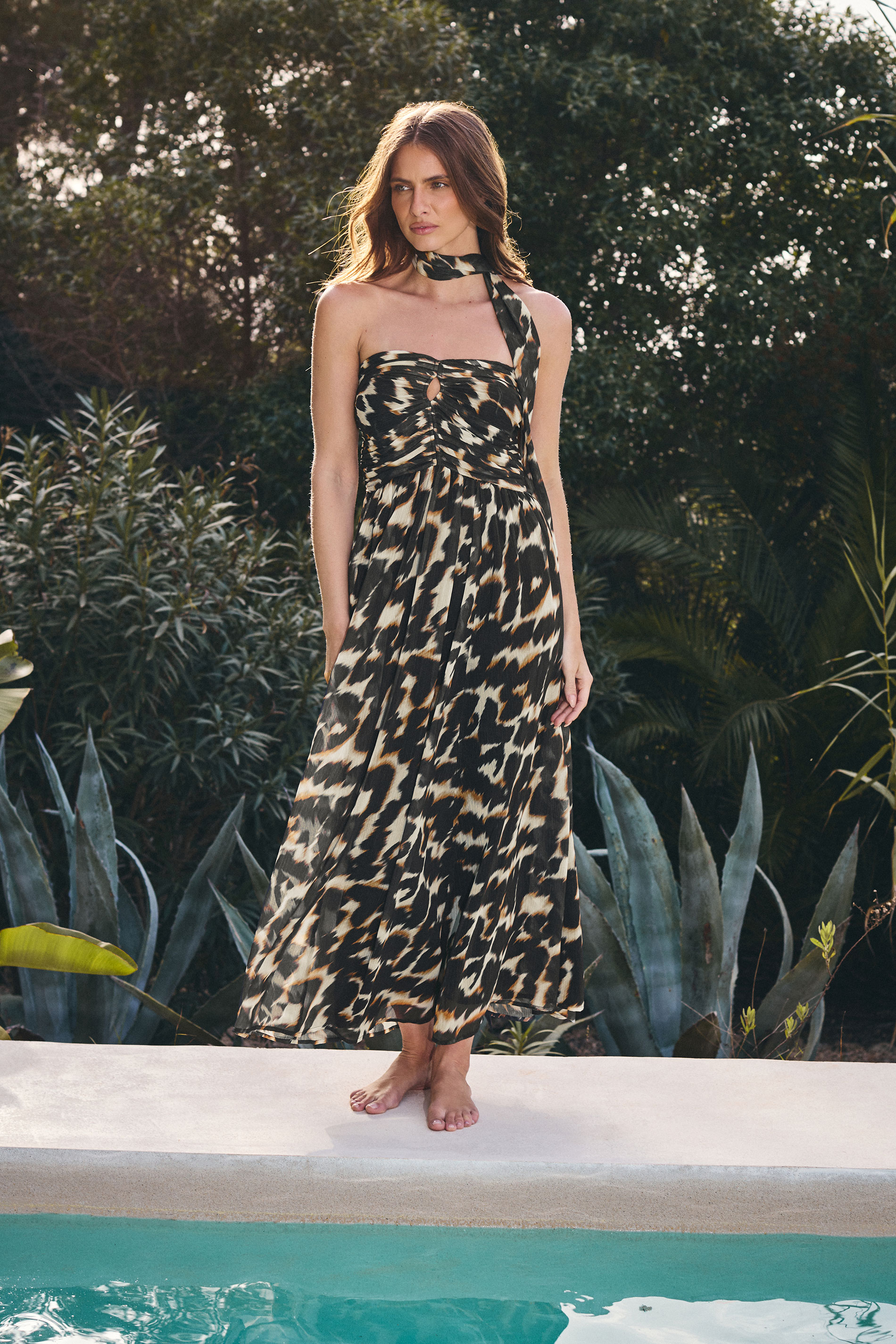 Star by Julien Macdonald STAR Black Leopard Print Halter Neck Dress