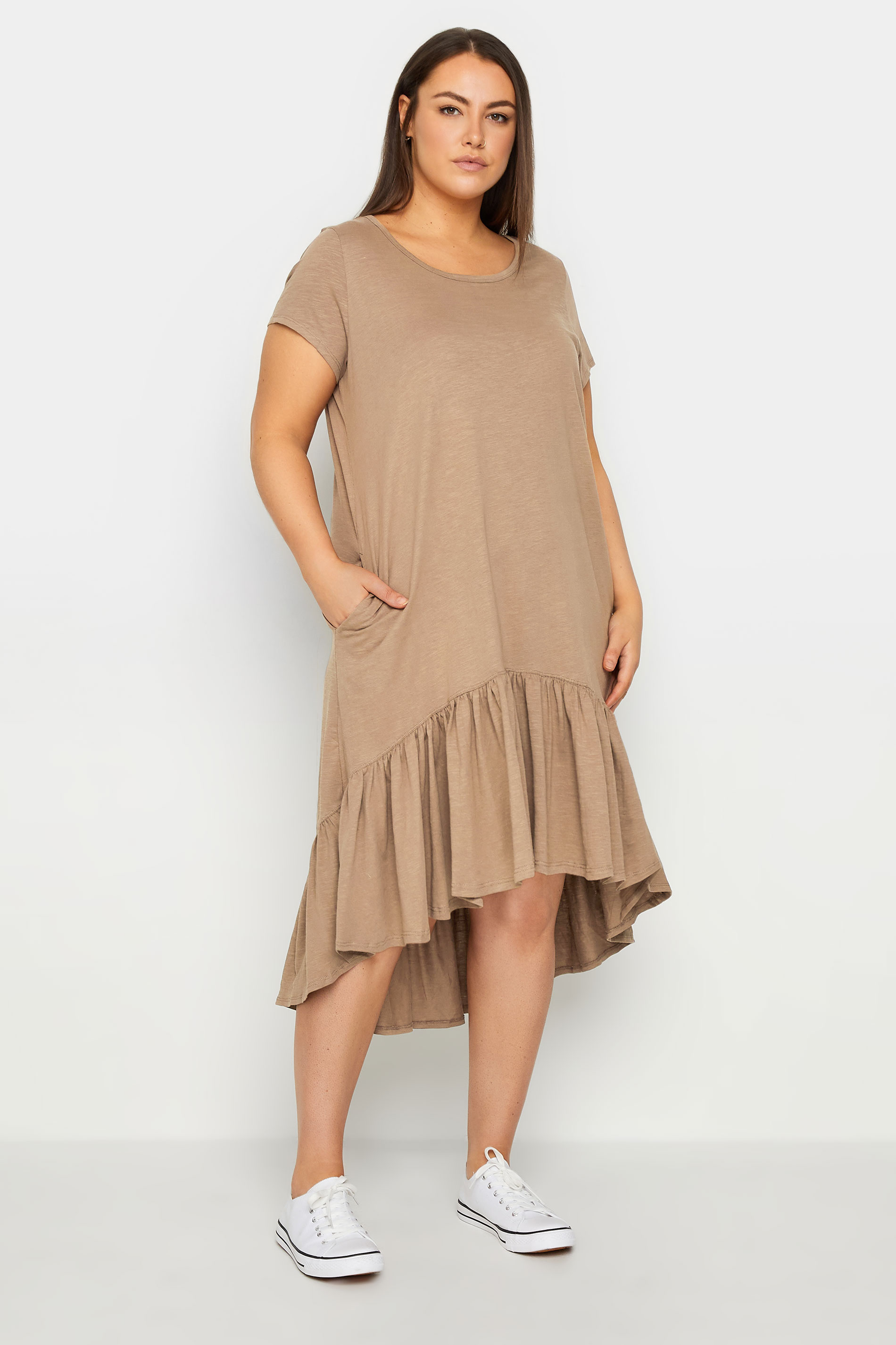 Evans Evans Brown Dipped Smock Hem T-Shirt Dress