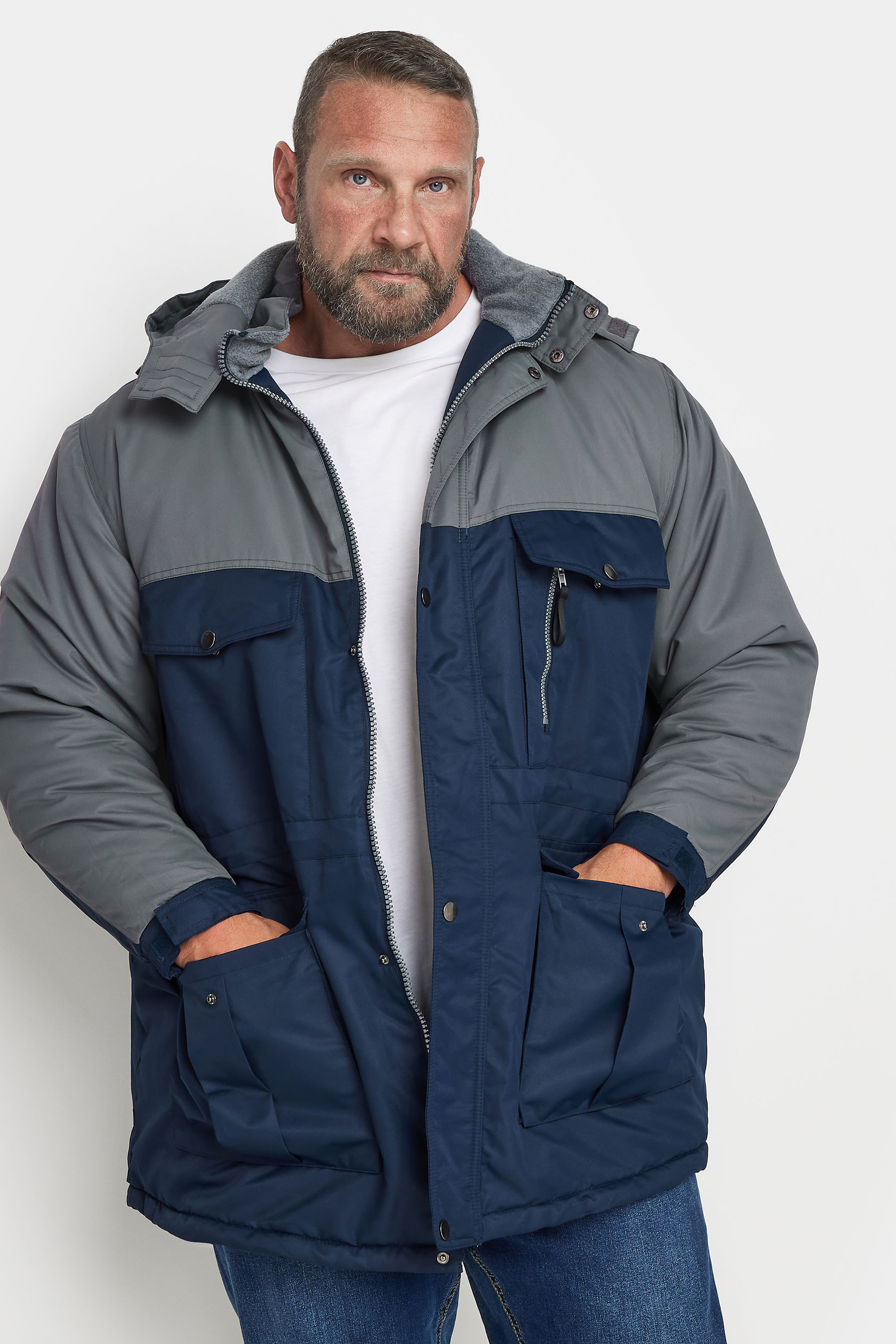 BadRhino BadRhino Big & Tall Grey & Navy Fleece Lined Hooded Coat