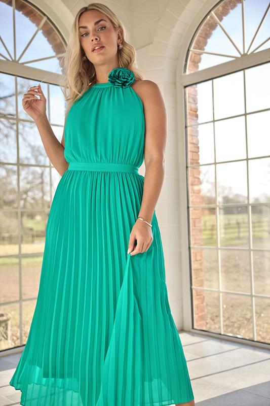 Yours London YOURS LONDON Curve Green Corsage Detail Pleated Maxi Dress