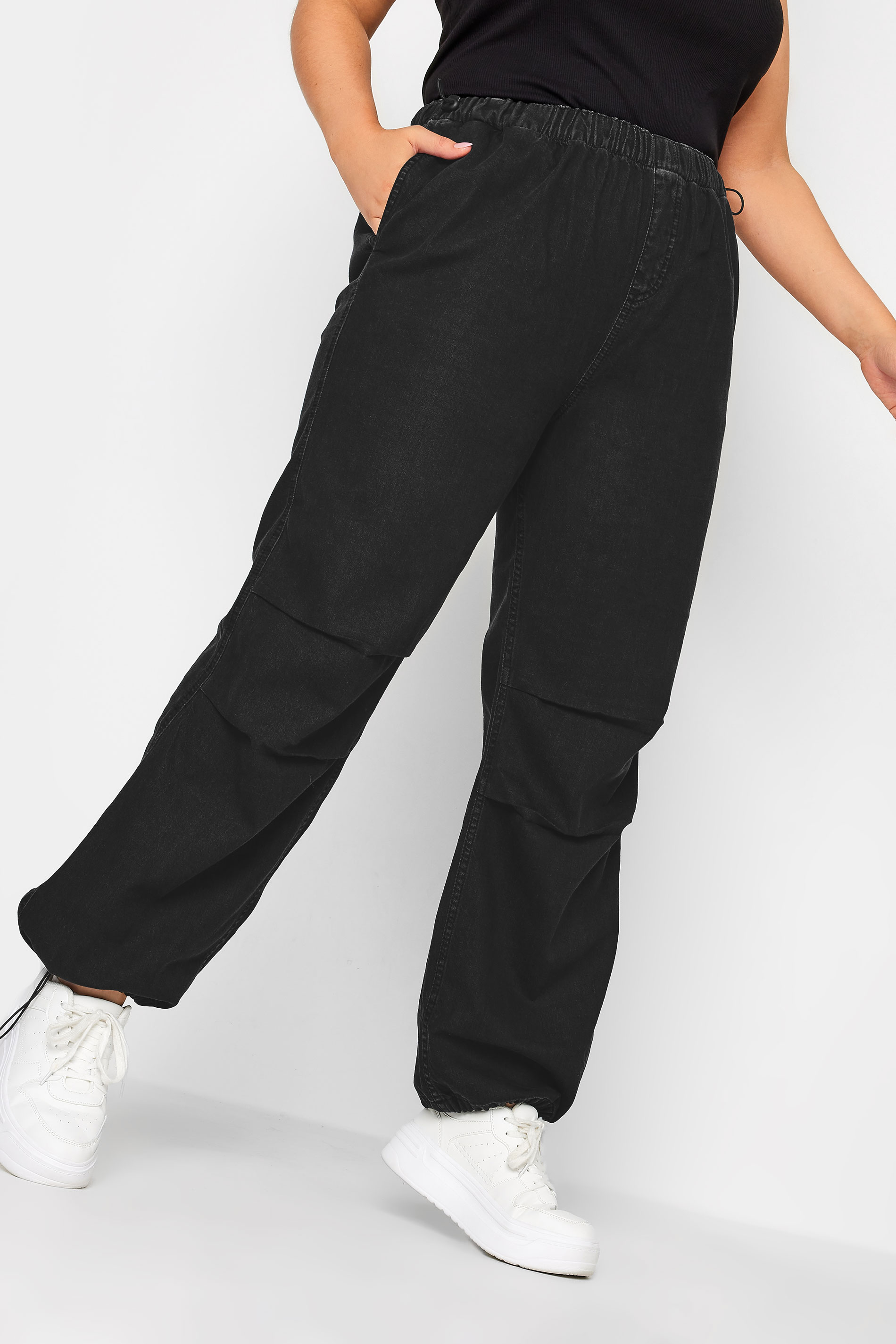 Yours YOURS Curve Black Denim Parachute Jeans