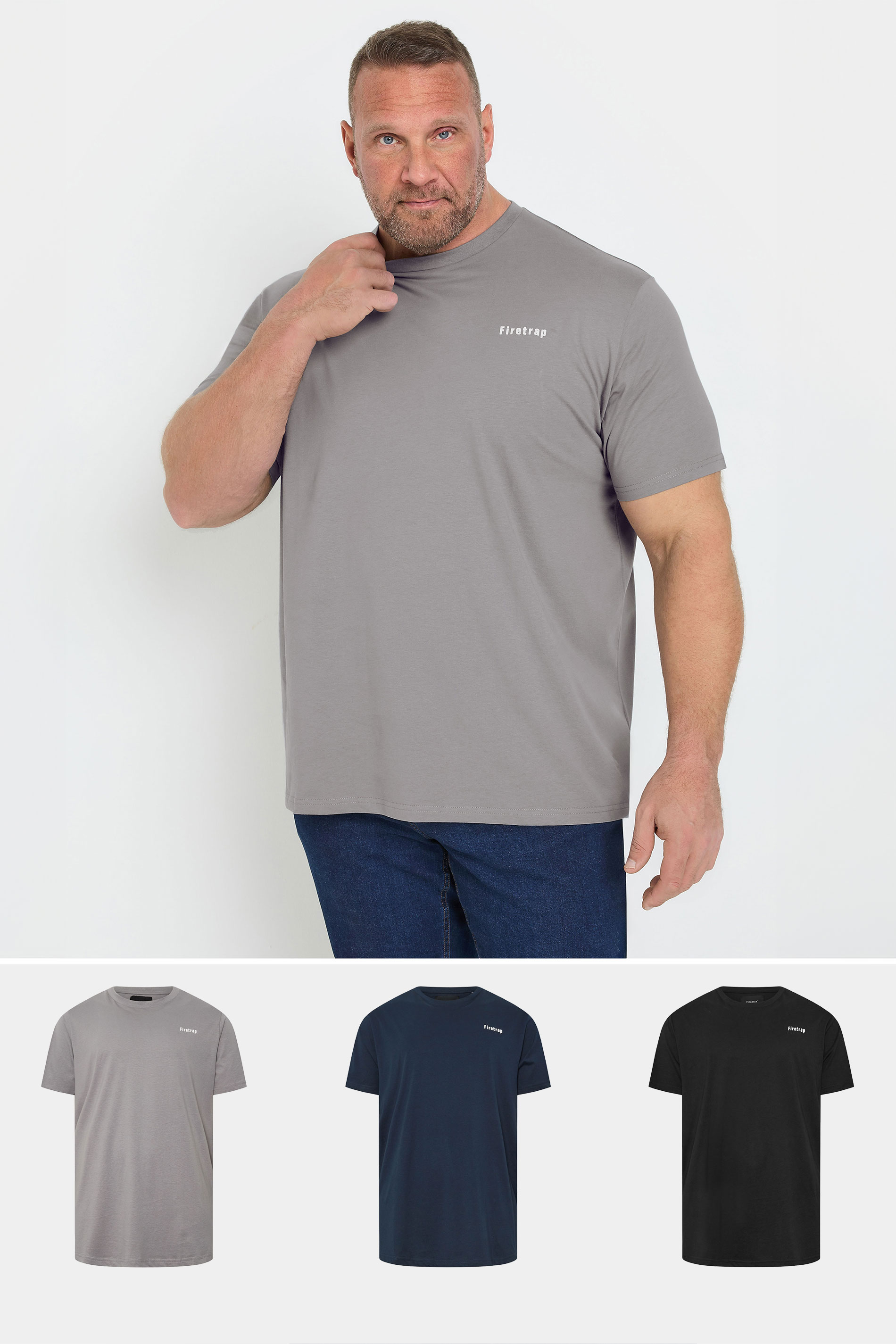 Firetrap FIRETRAP Big & Tall 3 PACK Grey & Black T-Shirts