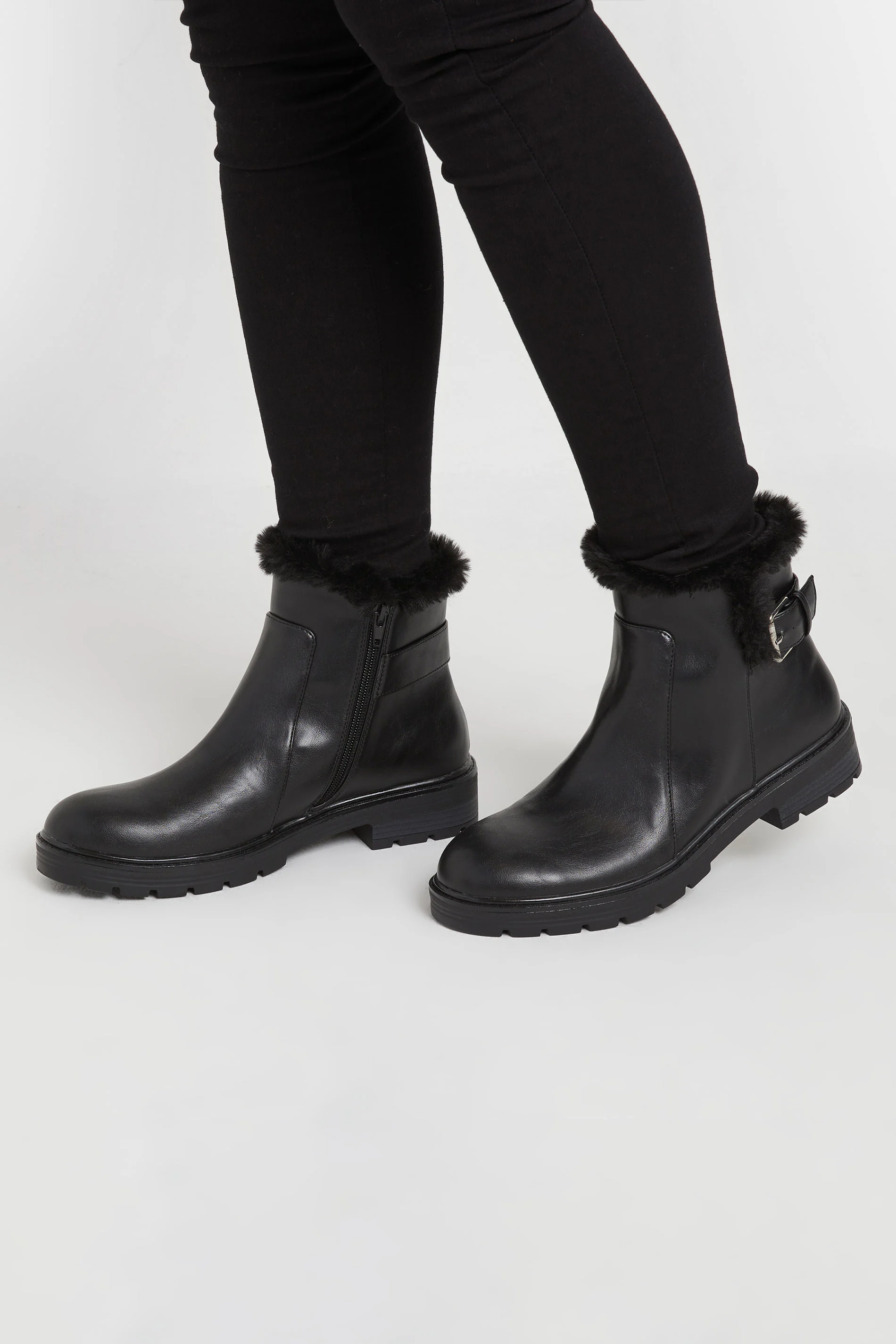 LTS LTS Black Faux Fur Lined Biker Boots In Standard Fit