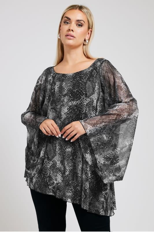 Yours London YOURS LONDON Curve Grey Snake Print Asymmetrical Blouse