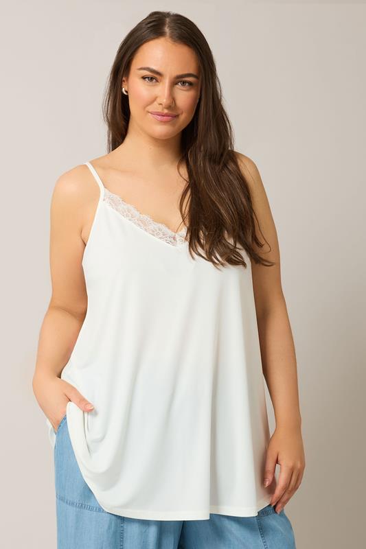 Evans EVANS Curve White Lace Trim Cami Top