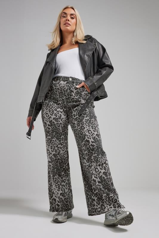 Limited Collection LIMITED COLLECTION Curve Grey Leopard Print Wide Leg Jeans