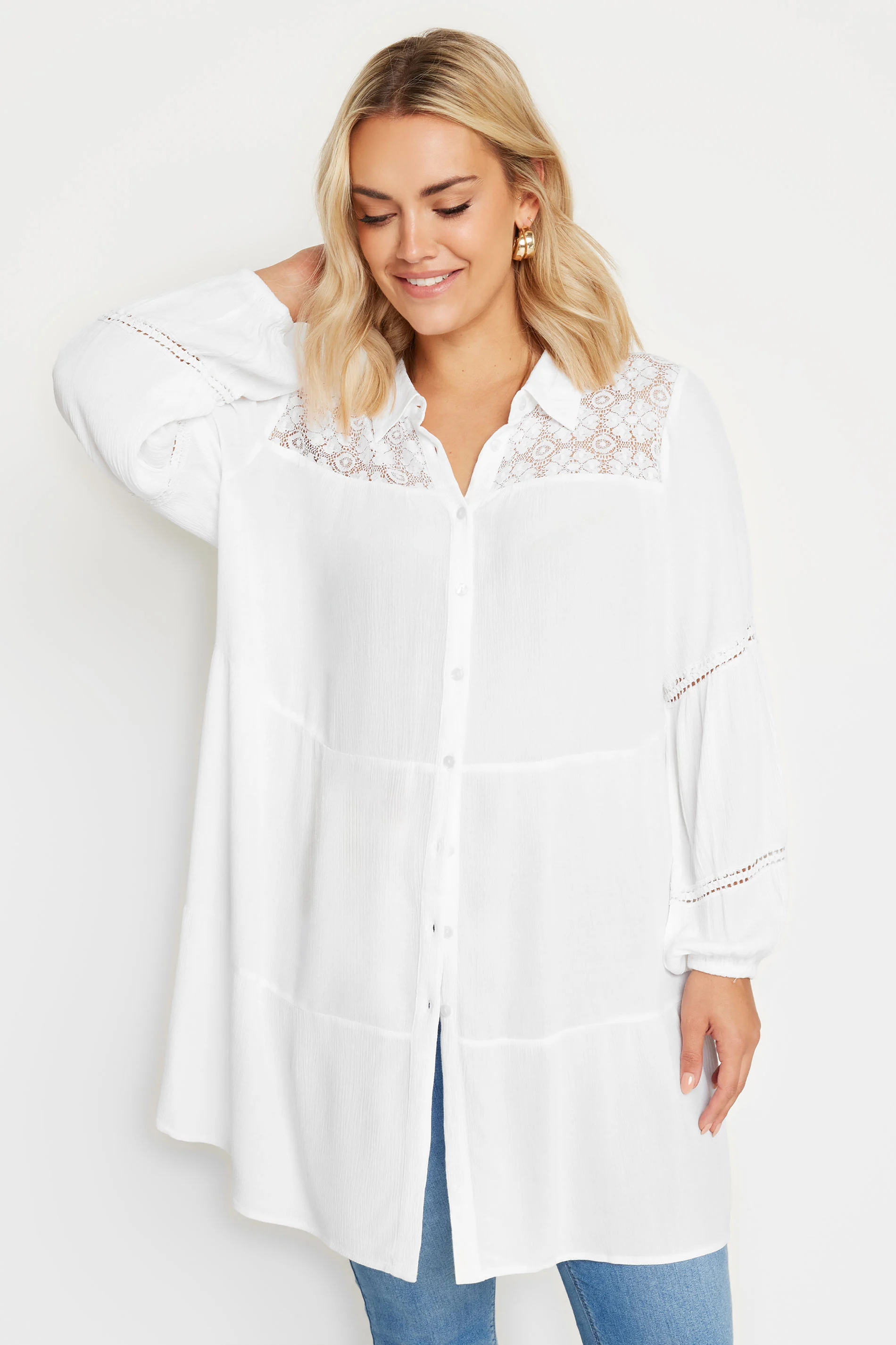 Yours YOURS Curve White Tiered Shirt