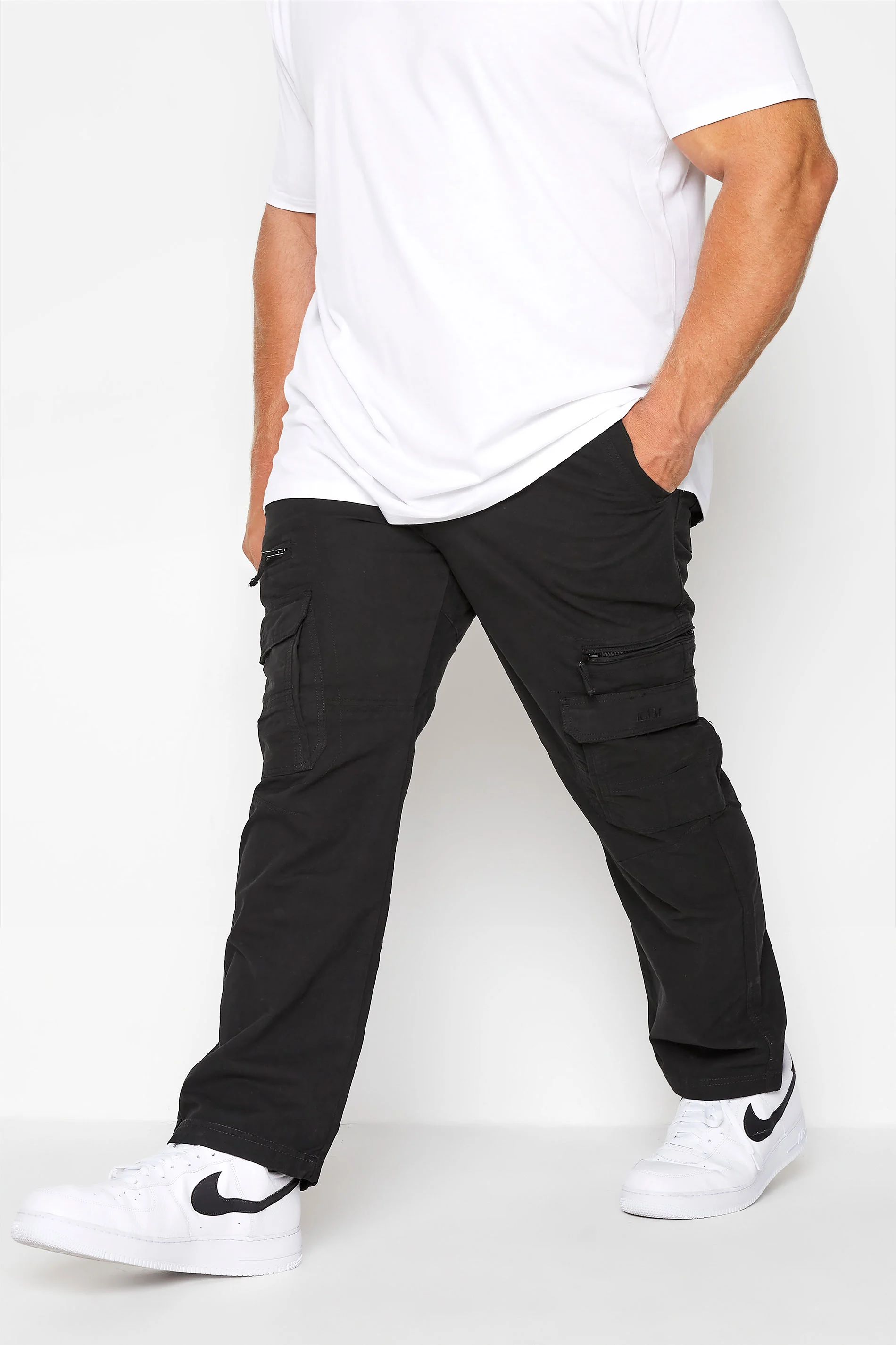 Kam KAM Big & Tall Black Cargo Trousers